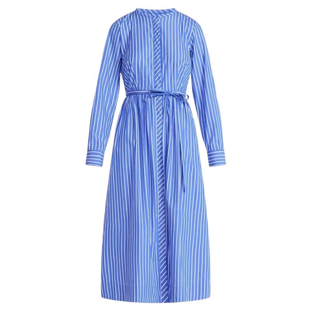 Free Assembly Pleated Cotton Midi Shirt Dress Long Sleeves Blue NWT Blogger Fav